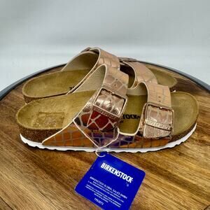 Birkentstock Arizona Gator Gleam Copper Slides Narrow Size EU 38/US Women's 7